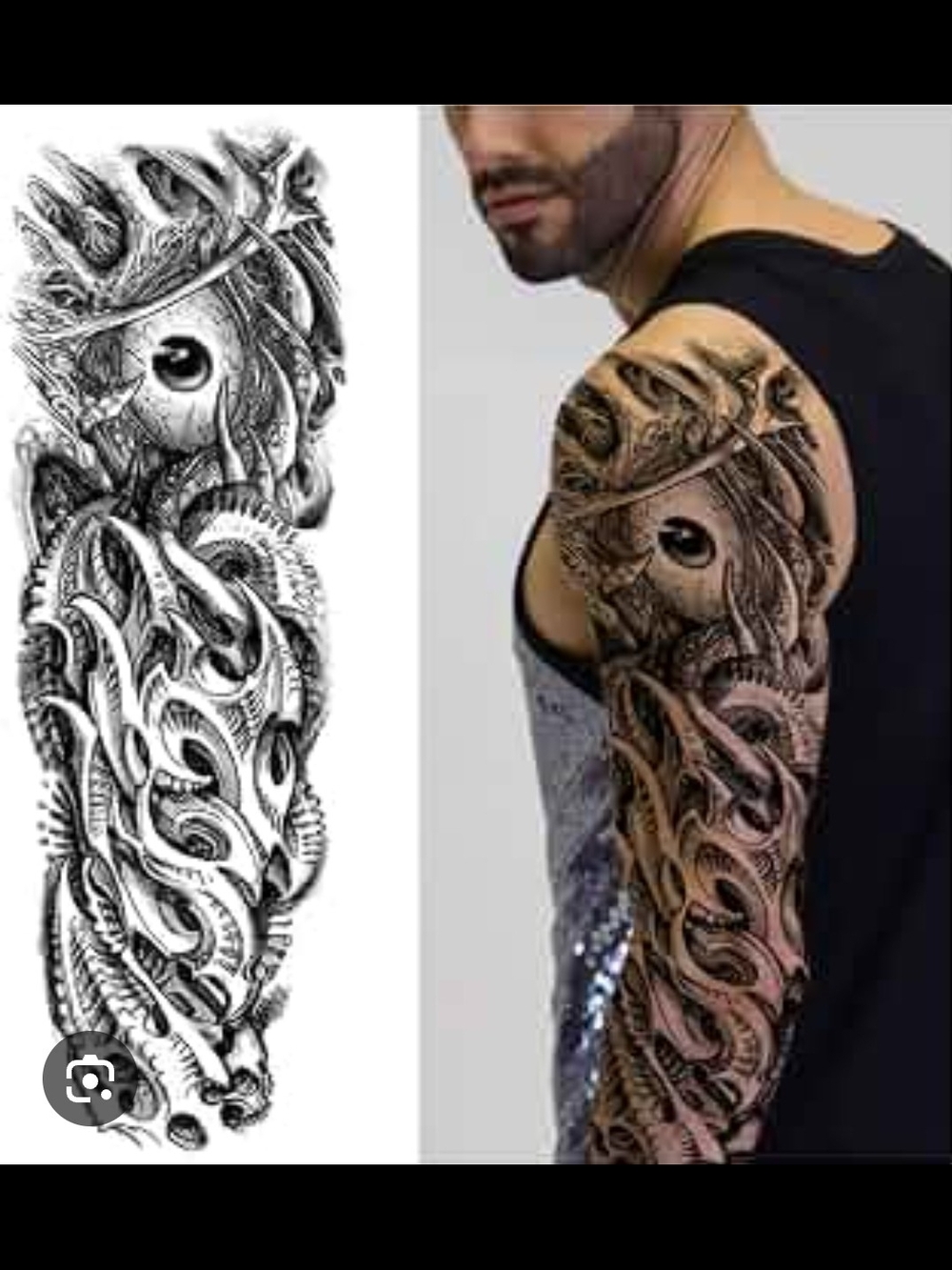 Black Biomechanical Full Sleeve Temporary Tattoo - Picture 3 of 4